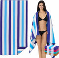 Microfiber Extra Large, Oversized Beach Towels (70''x35'') - 4 Pack XL Quick Dry Striped Towels for Adults & Women，Sand Free for Pool, Spa, Swim & Travel - Ultra Absorbent & Lightweight