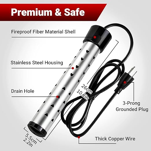 Immersion Water Heater,Anti-scalding Bucket Heater with Stainless Steel Guard Heat 5 Gallons of Water in Minutes,Electric Pool Water Heater for Above Ground Pool Bathtub,Camping