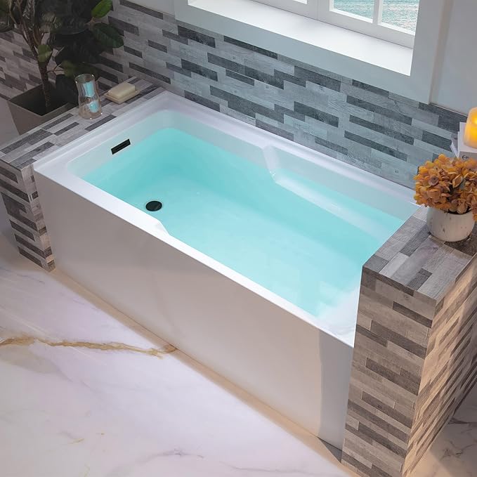 WOODBRIDGE 60" Acrylic Rectangular Alcove Soaking Bathtub in White with Left Drain, Oil Rubbed Bronze pop-UP Drain Included BA6030L