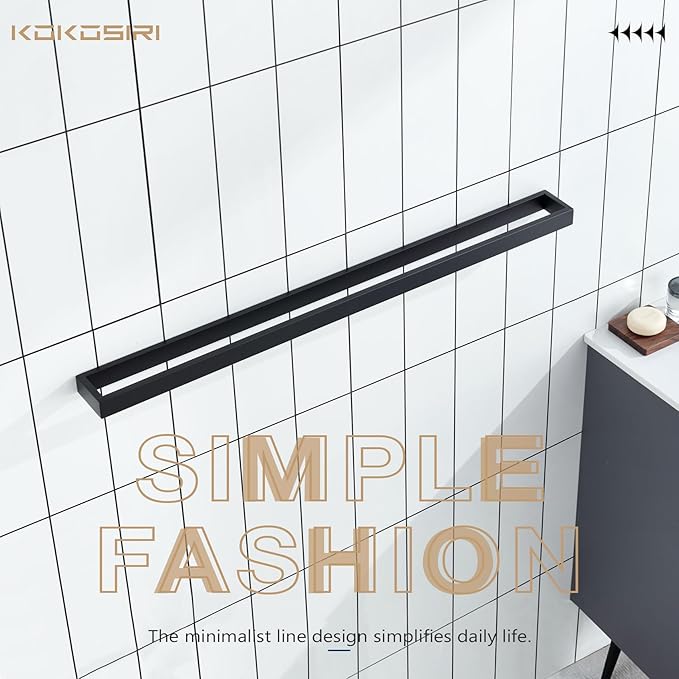 KOKOSIRI Towel Bar Matte Black Bath Towel Holder 32-Inch Kitchen Rack Stainless Steel for Bathroom Hardware Wall Mounted, 1 Pack B4008BK-L32