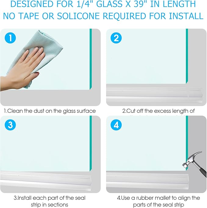 POZIA Clear Frameless Glass Shower Door Bottom Seal | Shower Door Sweep for Leak-Proof, Quick Installation to Create Reliable Water Barrier (2PACK-1/4in-22mm Gap)