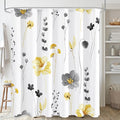 Gibelle Long Shower Curtain 72 x 78, Watercolor Floral Fabric Shower Curtain, Yellow Grey Flower Decorative Bathroom Shower Curtain Set