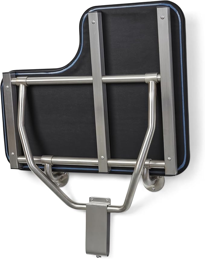 26" x 22.5" Black Padded Cushion Wall Mount Folding Left-Handed Transfer Bench Shower Seat, ADA Compliant