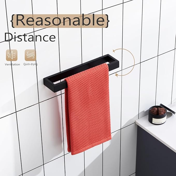 KOKOSIRI Towel Bar Matte Black Hand Towel Holder 12-Inch Kitchen Rack Stainless Steel for Bathroom Hardware Wall Mounted, 1 Pack B4008BK-L12