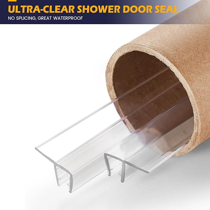Shower Glass Door Side Seal, 2PCS 78 Inch Ultra Clear PVC Seal Strip with Long Sweep for 1/4"(6mm) Thick Framless Glass Door, to Stop Water Leakage