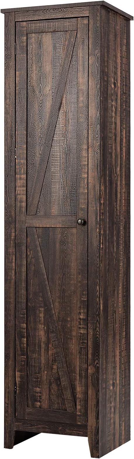 Giantex Tall Storage Cabinet Free Standing Floor Storage Tower with Four Shelves and Single Door, Narrow Cabinet for Bedroom, Living Room, Bathroom 17x16x72 Inch Utility Storage Cabinet (Coffee)