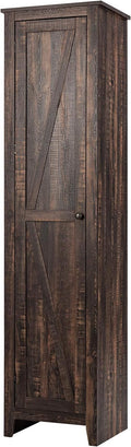 Giantex Tall Storage Cabinet Free Standing Floor Storage Tower with Four Shelves and Single Door, Narrow Cabinet for Bedroom, Living Room, Bathroom 17x16x72 Inch Utility Storage Cabinet (Coffee)