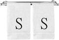 Monogrammed Hand Towel, Personalized Initial Gift, Extra Absorbent 100% Turkish Cotton - Soft Terry Finish - Set of 2 - Black Block Initial S - Embroidered on White Towels