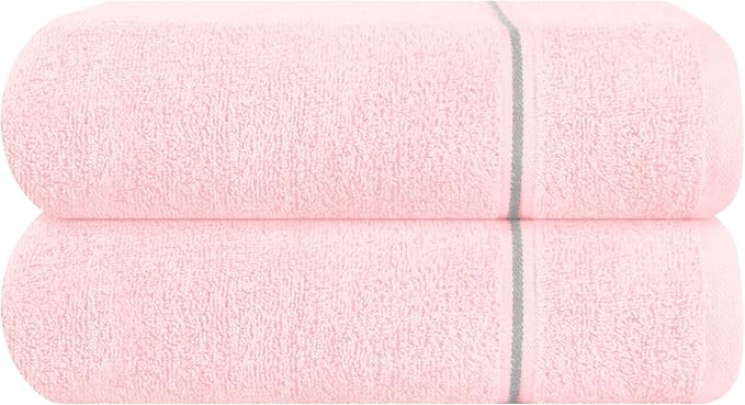 MyOwn Cotton 2 Pack Oversized Bath Towel Set 28x55 inches, Large Bath Towels, Ultra Absorbant Compact Quickdry & Lightweight Towel, Ideal for Gym Travel Camp Pool - Pink