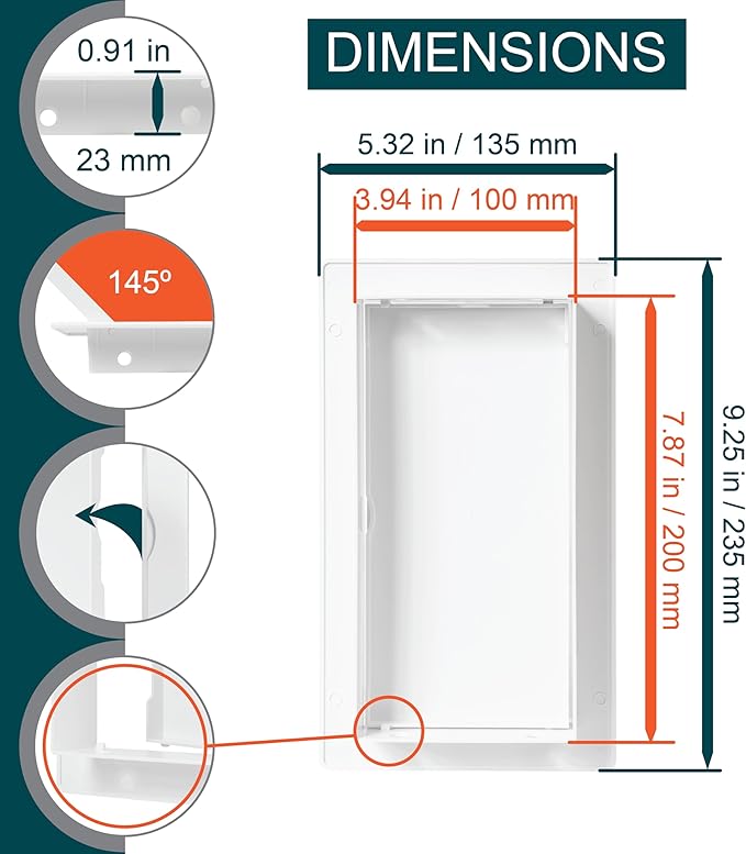 4" x 8" White Plastic Access Panel. Service Shaft Door Panel. Plumbing, Electricity, Heating, Alarm Wall Access Panel for Drywall. Bathroom Services Access Hole Cover.