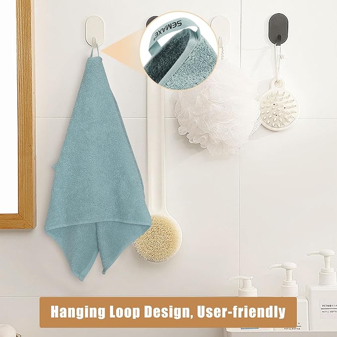 SEMAXE Bath Towel Set, 100% Cotton Bathroom Towels with Hanging Loops and Nano-Bio Lifecycle Labels, 8 Piece Towel Set Include 2 Bath Towels, 2 Hand Towels, 4 Washcloths, Blue