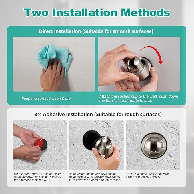 Hibbent Vacuum Suction Cup Shower Head Holder, Removable Shower Head Bracket, Height Adjustable Wall Mount ABS Plastic Suction Holder for Handheld Showerhead, Brushed Nickel