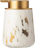 Enra Ceramic Gold Soap Dispenser,12 oz Marble Lotion Dispenser Bathroom Liquid Refillable Hand Soap Dispenser for Bathroom Kitchen with Easy-to-Press Pump (Glod Liquid Type)