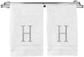 Monogrammed Hand Towel, Personalized Initial Gift, Extra Absorbent 100% Turkish Cotton - Soft Terry Finish - Set of 2 - Silver Block Initial H - Embroidered on White Towels