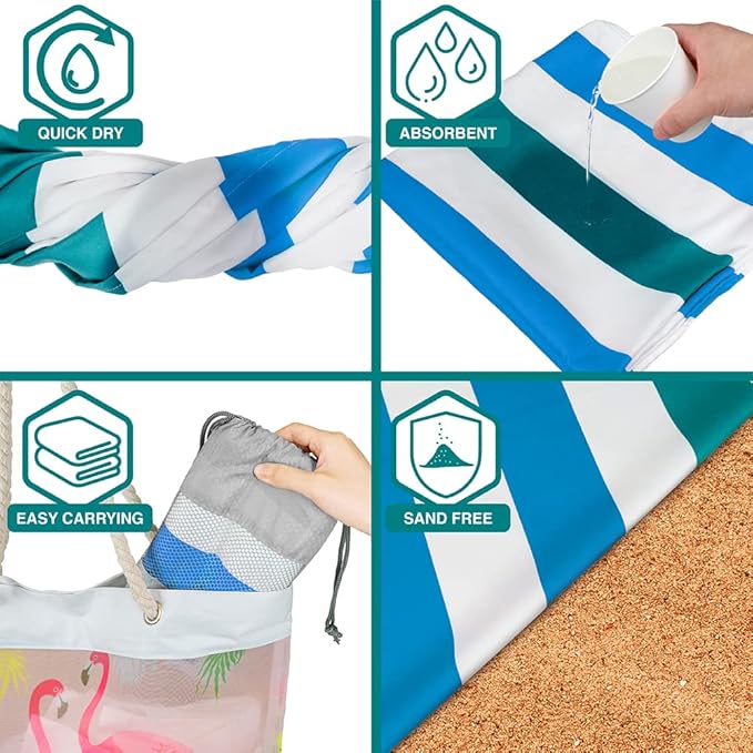 SUN CUBE Microfiber Beach Towel, Quick Dry Sand Free Beach Towel, Lightweight, Compact for Travel Swim Sports Camping, Packable Sand Resistant Towel Adult, Blue 60x30 Inches