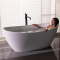 55'' High-back Freestanding Solid Surface Resin Stone Bathtub, Freestanding Tub, Contemporary Design Stand Alone Tub with Pop-up Drain and Overflow, Matte White (Oval)