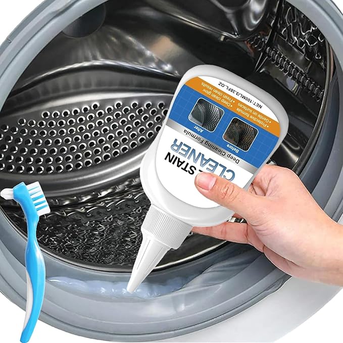 Mold Stain Remover Gel - Powerful Cleaner for Washing Machine Seals, Refrigerator Gaskets, Tile Grout, Kitchen & Bathroom Sinks - Thick, Bleach-Free Cleaning Gel with Applicator Brush,3.38 Fl Oz