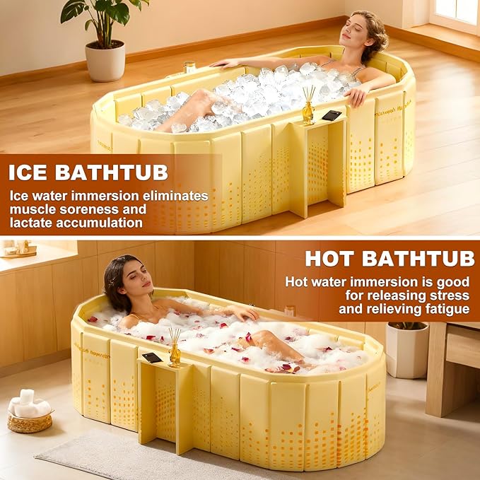Portable Bathtub for Adult 47" Large Collapsible Cold Plunge Bathtub Foldable No Installation Ice Bath Tub for Shower Stall, Bathroom Hot SPA Soaking Standing Tub