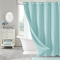MitoVilla Teal No Hooks Needed Waffle Shower Curtain Liner Set, Turquoise Modern Waffle Weave Heavy Fabric Cloth Shower Curtain with Snap-in Liner for Aqua Luxury Neutral Hotel Spa Bathroom Decor