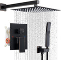 Shower Faucet Set, Wall Mount 10 Inch Square Rainfall Shower Head and Handle Set Single Handle Shower System Set with Female Threads Valve Body and Trim Included (Oil Rubbed Bronze)
