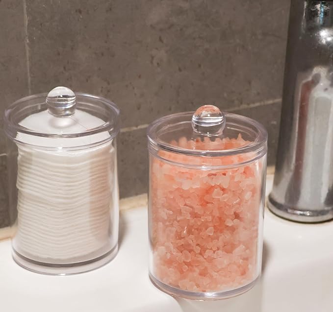 2 Pack Qtip Holder Dispenser,Bathroom Canisters Apothecary Jar Set, Acrylic Vanity Makeup Storage Organizer Set,10 and 12 oz