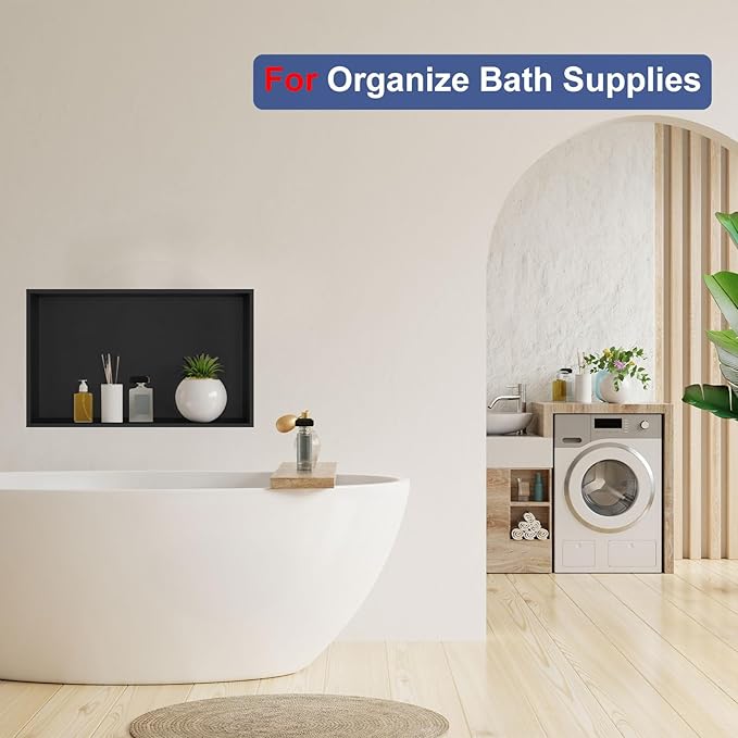 Shower Niche, Stainless Steel Elegant Bathroom Niche, No Tile Needed Recessed Shower Shelf Organizer for Storage