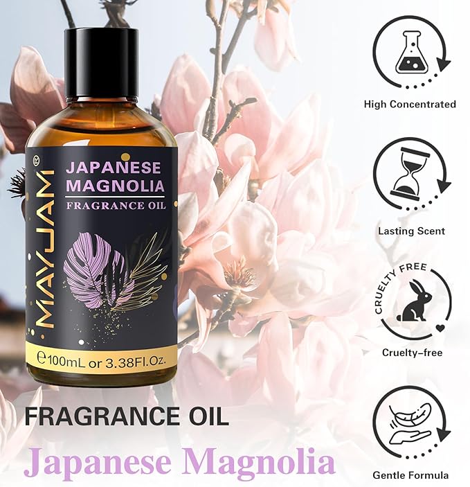 MAYJAM 100ML/3.38FL.OZ Japanese Magnolia Fragrance Oils with Glass Dropper, Essential Oils for Diffusers for Home, Long Lasting Scented Oils for Diffusers Soap Candle Making