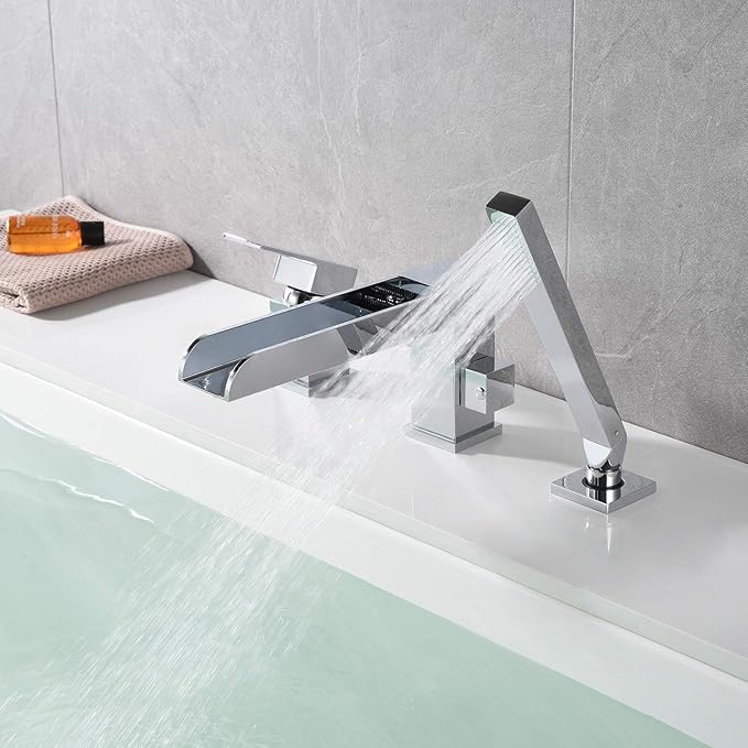 Waterfall Roman Tub Faucets Deck Mount Chrome Bathtub Faucets Brass Tub Filler Bathroom Faucets with Hand Shower