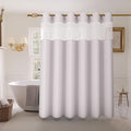 Inhousolu Stall No Hook Shower Curtain with Snap in Fabric Liner Set Waffle Weave 230GSM Weighted Hem, Waterproof & Washable Bathroom Curtain Spa Luxury with Mesh Top Window 36" W x 72" L White