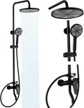 Outdoor Shower Kit, Exposed Shower System with Dial Thermometer Brass Valve, 10'' Rainfall Shower Head and Handheld Shower Faucet Combo for Bath Backyard - Black Wall Mounted