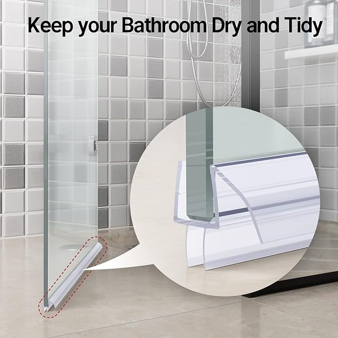 AmazerBath 3 PCS Shower Door Bottom Seal for 3/8 Inch Glass - (15.75 Inches x 3), 3 Section Segmented Shower Installation Kit Frameless Glass Door Seal Strip