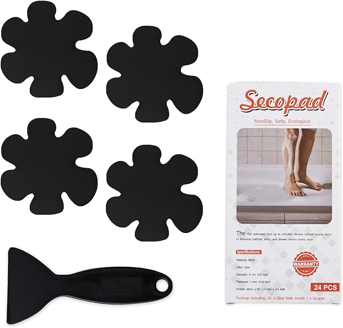 Bathtub Stickers Non-Slip, 24PCS Safety Shower Treads Adhesive Appliques with Premium Scrape (Black)