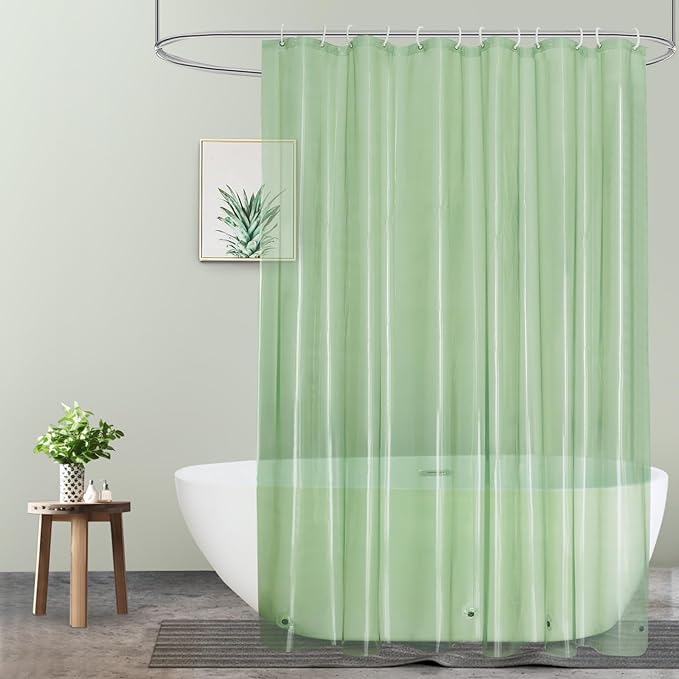 UFRIDAY Green Clear 72 x 84 Shower Curtain Liner,Extra Long Clear Shower Curtain Liner 84 inches Long,12 Rust Resistant Metal Grommets, 5 Weighted Magnet Hem