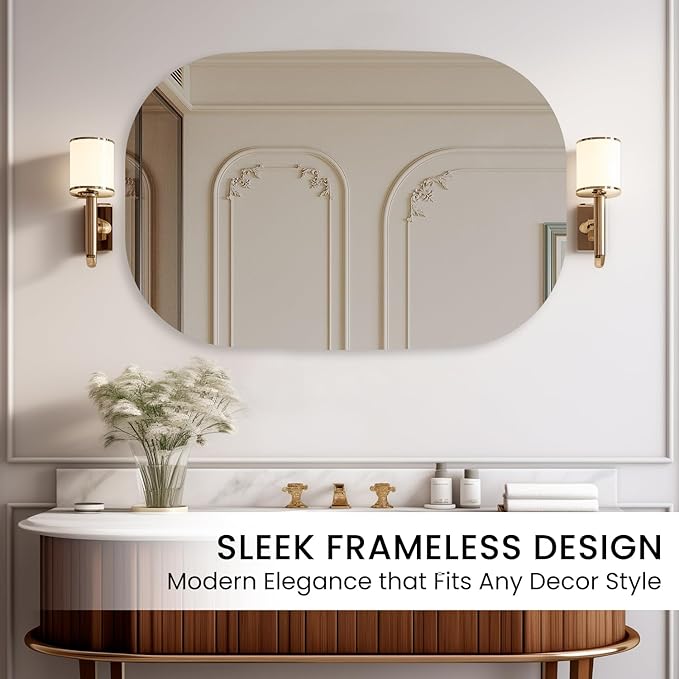 VASUHOME Frameless Bathroom Mirror, 24 x 36 Inch Wall Vanity Mirror, Large Wall Mounted Mirrors for Bathroom, Living Room, Bedroom