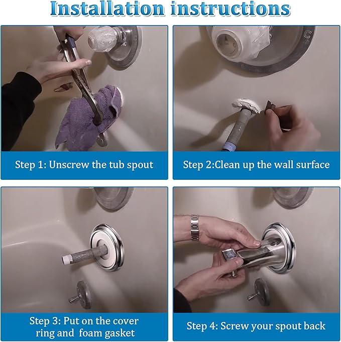 Enhon Metal Tub Spout Cover Ring, Bathroom Faucet Remodeling Wall Plate with Foam Gasket, 1-1/2 Inch ID and 3-5/8 Inch OD(Chrome)