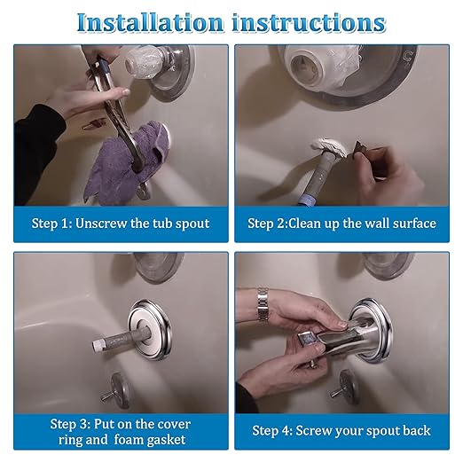 Enhon 2 Pack Metal Tub Spout Cover Ring, Bathroom Faucet Remodeling Wall Plate with Foam Gasket, 1-1/2 Inch ID and 3-5/8 Inch OD(Chrome)
