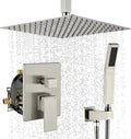 WELLFOR 12-In Ceiling Mount Shower System with Single Handle, Pressure-balanced Valve Included, Waterfall Dual Head Shower Head System, Rain Shower System, Shower Faucet Trim Kits, Brushed Nickel