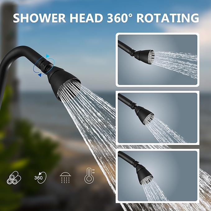 Aolemi Outdoor Shower Fixtures Outdoor Shower Kit Faucet System 3 Inch Center 2 Handle Exposed Shower with Brass Mix Valve with Adjustable Bar Pipe Upward Matte Black