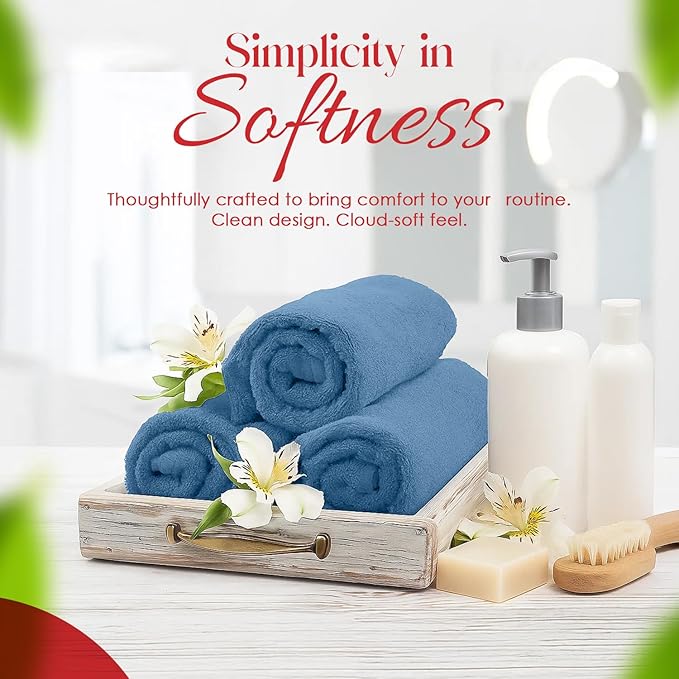 RIVERSIDE 12 Pack Premium 100% Cotton Face Washcloths, 550 GSM, 12 x 12 Inches, Soft, Absorbent Towels for Body & Shower, Bathroom Wash Clothes, Durable Face Towels Set for Spa, Gym, Medium Blue