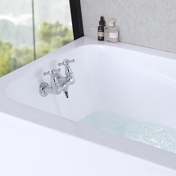 SUMERAIN Wall Mount Tub Faucet Vintage Leg Tub Filler 3-3/8 Inch Center High Flow Chrome