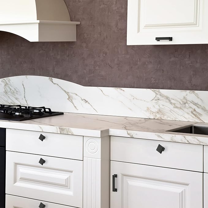 Ravinte Hardware 10 Pack Kitchen Cabinet Pulls Square Drawer Single Hole Handles Matte Black for Cupboard Gold Dresser Solid