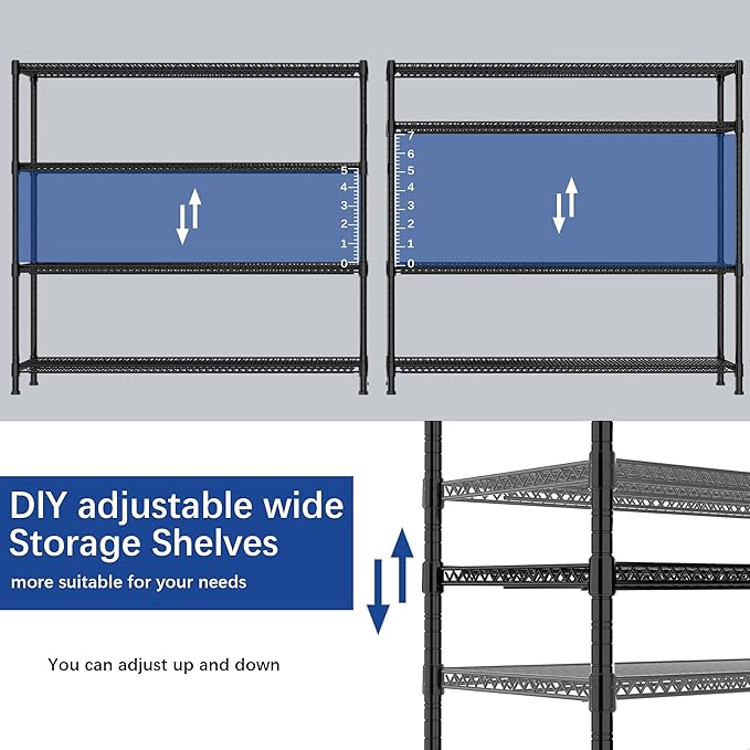 REGILLER 4-Wire Shelf Adjustable Heavy Duty Storage Shelves,Metal Organizer Wire Rack for Laundry Bathroom Kitchen Pantry Closet Garage Shelving(Black,24" Dx59.6 Wx72.2 H)