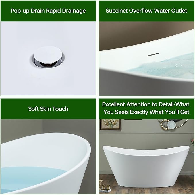 WOODBRIDGE 67 in. x 31.5 in. Stone Resin Luxury Contemporary Solid Surface Freestanding Bathtub in Matte White