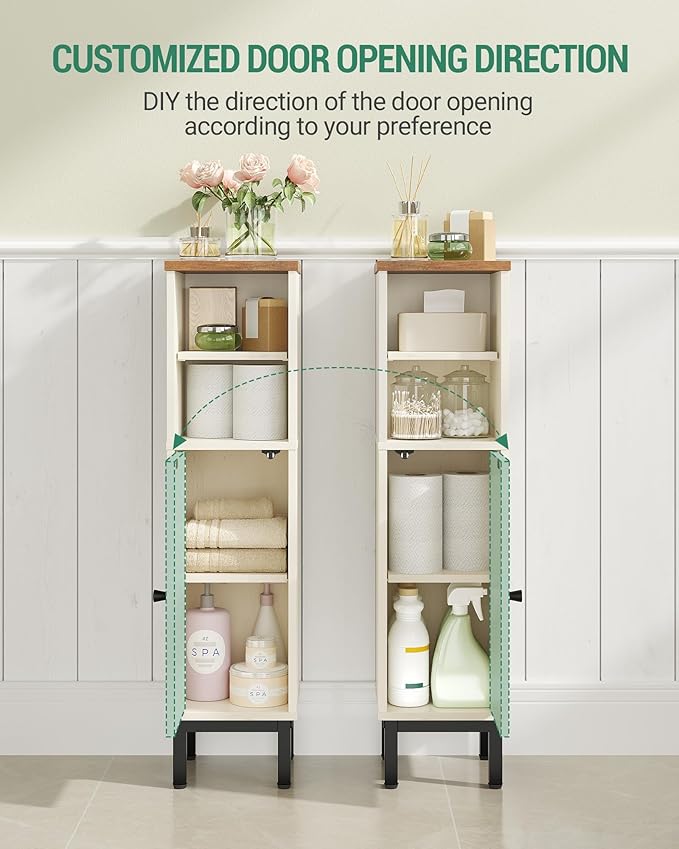 Bathroom Storage Cabinet, Corner Floor Cabinet with Shelves, Customized Door Opening Direction, Bathroom Organizer with Adjustable Shelf for Kitchen, Living, Toilet Paper Cabinets White Brown