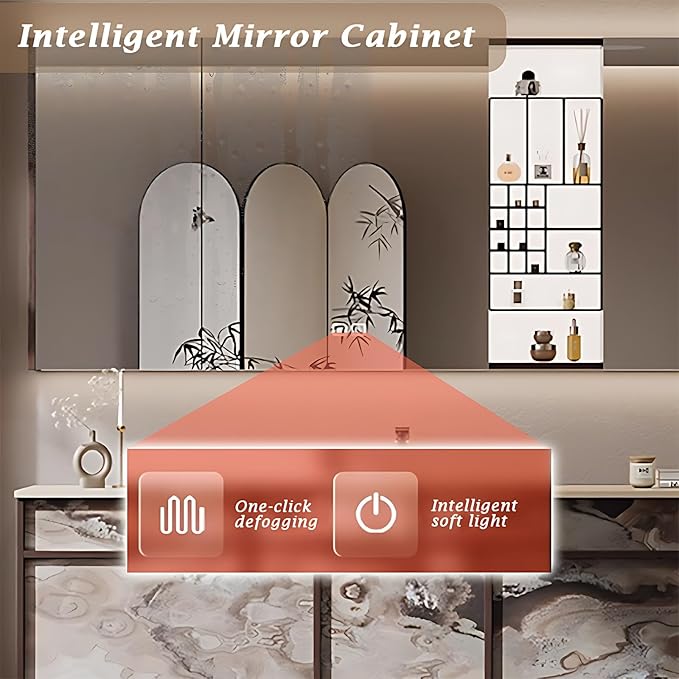 44IN Modern Bathroom Vanity with Sink - Bathroom Vanity with Drawer Organizer, LED Mirror Lights & Defogging Function | Wall - Mounted Vanity with Multifunctional Storage Rack