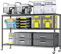 3 Tier Storage Racks Shelving, Heavy Steel Pantry Shelves, Adjustable Wire Shelving Rack with Wheels, Suitable for Garage, Kitchens, Offices, 46" W x 17.7" D x 41" H, Black