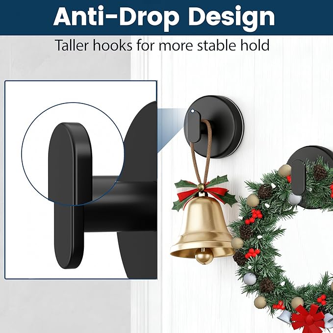 Suction Cup Hooks for Shower: 15 LB Strong Wall Hanger for Bathroom, Front door, Glass, Window, RV, Holder for Towel, Christmas Wreath, Coat, Loofah, Waterproof & Reusable, Matte Black 10-Pack