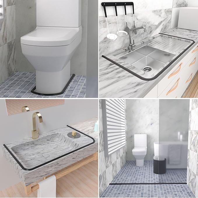 Duzzy 67 Inch Collapsible Shower Water Dam, Shower Threshold Water Stopper Barrier and Retention System and Keeps Water Inside Threshold Dry and Wet Separation, Suitable for Bathroom & Kitchen