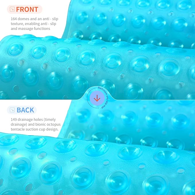 Anti-Slip Bathtub Shower mat, 20.8×20.8（Approximately 53×53cm） inch Soft Oversized Machine Washable Non-Slip Bathtub mat with Drainage Holes, Bathroom Floor Suction Cup.（1-Clear Green）