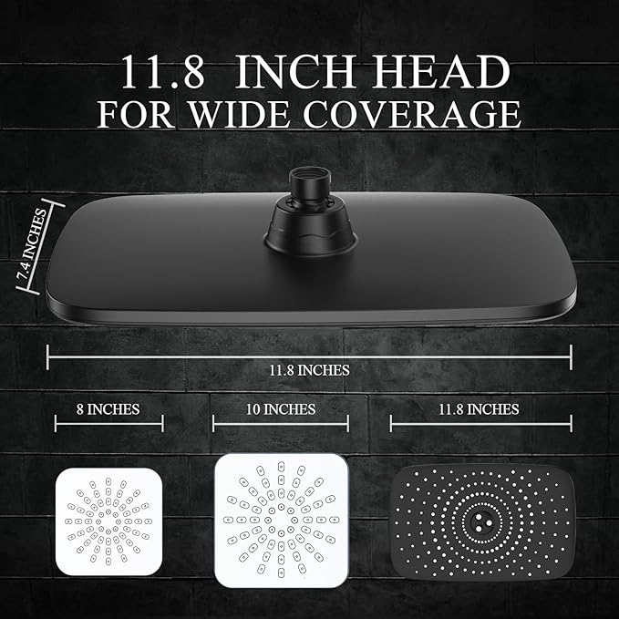 Veken 11.8" Rain Shower Head with Handheld, High Pressure Handheld Shower Heads with Multi Spray Modes, Rainfall Combo with 15" Metal Extension Arm,Detachable Dual Shower, Long 6 ft. Hose,Matte Black